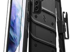 Zizo Bolt Cover - Pancerne etui Samsung Galaxy S21 5G ze szkłem 9H na ekran + podstawka & uchwyt do paska (czarny)