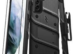 Zizo Bolt Cover - Pancerne etui Samsung Galaxy S21+ 5G ze szkłem 9H na ekran + podstawka & uchwyt do paska (czarny)