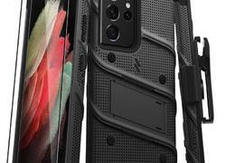 Zizo Bolt Cover - Pancerne etui Samsung Galaxy S21 Ultra 5G ze szkłem 9H na ekran + podstawka & uchwyt do paska (czarny)