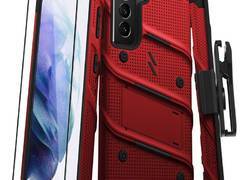 Zizo Bolt Cover - Pancerne etui Samsung Galaxy S21 5G ze szkłem 9H na ekran + podstawka & uchwyt do paska (czerwony/czarny)