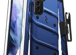 Zizo Bolt Cover - Pancerne etui Samsung Galaxy S21 5G ze szkłem 9H na ekran + podstawka & uchwyt do paska (niebieski/czarny)