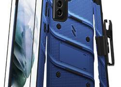 Zizo Bolt Cover - Pancerne etui Samsung Galaxy S21+ 5G ze szkłem 9H na ekran + podstawka & uchwyt do paska (niebieski/czarny)