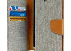 Mercury Canvas Diary - Etui Samsung Galaxy S8+ z kieszeniami na karty + stand up (szary/camel)