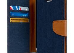Mercury Canvas Diary - Etui Samsung Galaxy S8+ z kieszeniami na karty + stand up (granatowy/camel)