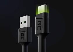 Green Cell Ray - Kabel Przewód USB - USB-C 120cm z zielonym podświetleniem LED i obsługą szybkiego ładowania Ultra Charge, QC 3.0