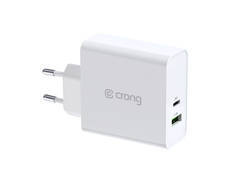 Crong Dual-Port Travel Charger – Ładowarka sieciowa USB-A + USB-C Power Delivery 45W (biały)