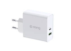 Crong Dual-Port Travel Charger – Ładowarka sieciowa USB-A + USB-C Power Delivery 45W (biały)