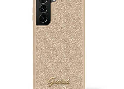 Guess Glitter Flakes Metal Logo Case - Etui Samsung Galaxy S23 Ultra (złoty)