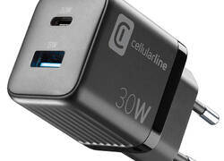 Cellularline Multipower Micro GaN - Ładowarka sieciowa USB-C & USB-A Power Delivery 30W (czarny)