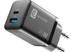 Cellularline Multipower Micro GaN - Ładowarka sieciowa USB-C & USB-A Power Delivery 45W (czarny)