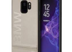BMW Signature Logo Imprint Case - Skórzane etui Samsung Galaxy S9 z wytłaczanym logo BMW (szarobrązowy)