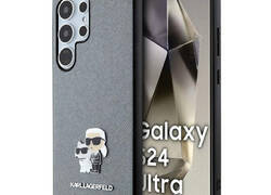Karl Lagerfeld Saffiano Karl & Choupette Metal Pin - Etui Samsung Galaxy S24 Ultra (szary)