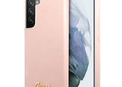 Guess Silicone Script Metal Logo - Etui Samsung Galaxy S22+ (różowy)