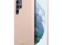Guess Silicone Script Metal Logo - Etui Samsung Galaxy S23 Ultra (różowy)