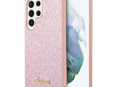 Guess Glitter Flakes Metal Logo Case - Etui Samsung Galaxy S24 Ultra (różowy)
