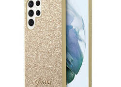 Guess Glitter Flakes Metal Logo Case - Etui Samsung Galaxy S24 Ultra (złoty)