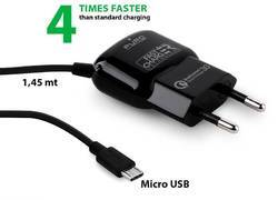 PURO Fast Compact Mini Travel Charger - Uniwersalna ładowarka sieciowa z kablem Micro USB, 2 A, Qualcomm QC 3.0 (czarny)