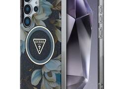 Guess Glitter Flowers Triangle Buttons MagSafe - Etui do Samsung Galaxy S25 Ultra (czarny)