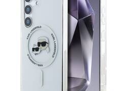 Karl Lagerfeld Button Karl & Choupette Heads Printed Logo MagSafe - Etui Samsung Galaxy S25+ (biały)