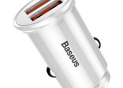 Baseus Circular - Ładowarka samochodowa 2 x USB QC 3.0, 30 W (biały)