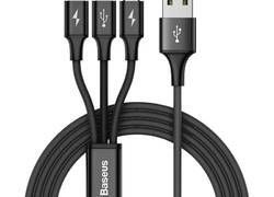Baseus Rapid - Kabel połączeniowy 3w1, 2 x Lightning + USB + micro USB, 1.2 m (czarny)