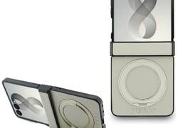 Guess Magnetic Ring Stand Grained Classic Logo MagSafe - Etui Samsung Galaxy Z Flip 8 (beżowy)