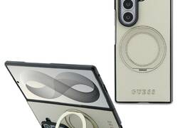Guess Magnetic Ring Stand Grained Classic Logo MagSafe - Etui Samsung Galaxy Z Fold 8 Ultra (beżowy)