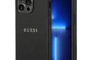 Guess Saffiano Metal Logo Stripes - Etui iPhone 14 Pro (czarny) - zdjęcie 1