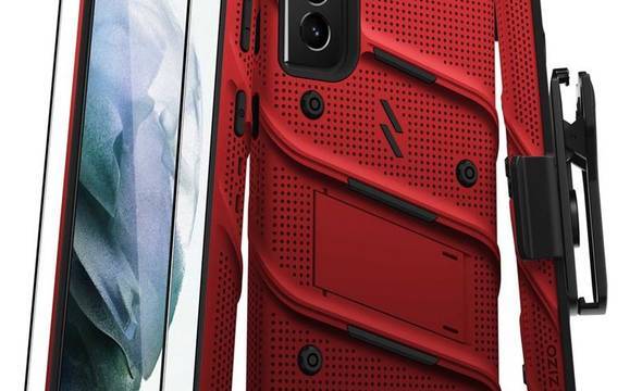 Zizo Bolt Cover - Pancerne etui Samsung Galaxy S21+ 5G ze szkłem 9H na ekran + podstawka & uchwyt do paska (czerwony/czarny) - zdjęcie 1