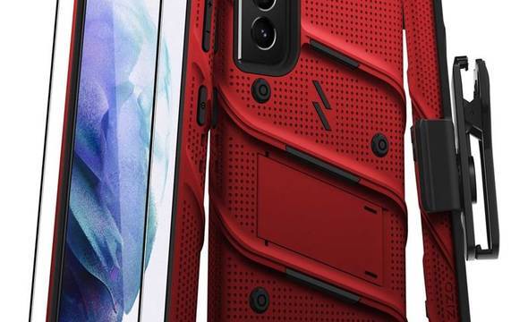 Zizo Bolt Cover - Pancerne etui Samsung Galaxy S21 5G ze szkłem 9H na ekran + podstawka & uchwyt do paska (czerwony/czarny) - zdjęcie 1