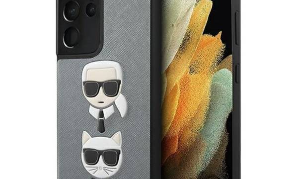 Karl Lagerfeld Saffiano Karl & Choupette Heads - Etui Samsung Galaxy S21 Ultra (srebrny) - zdjęcie 1