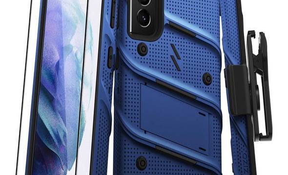 Zizo Bolt Cover - Pancerne etui Samsung Galaxy S21 5G ze szkłem 9H na ekran + podstawka & uchwyt do paska (niebieski/czarny) - zdjęcie 1