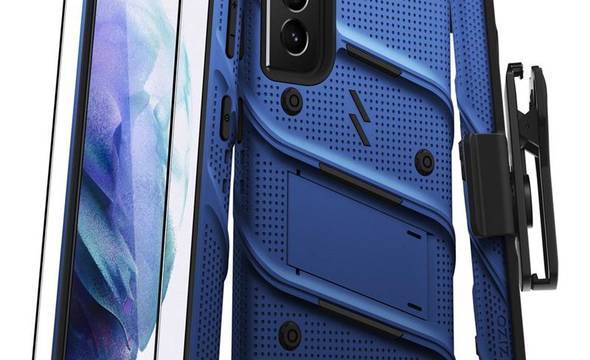 Zizo Bolt Cover - Pancerne etui Samsung Galaxy S21 5G ze szkłem 9H na ekran + podstawka & uchwyt do paska (niebieski/czarny) - zdjęcie 1