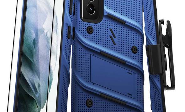 Zizo Bolt Cover - Pancerne etui Samsung Galaxy S21+ 5G ze szkłem 9H na ekran + podstawka & uchwyt do paska (niebieski/czarny) - zdjęcie 1