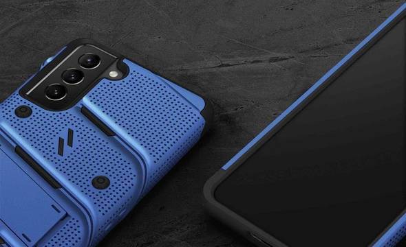 Zizo Bolt Cover - Pancerne etui Samsung Galaxy S21+ 5G ze szkłem 9H na ekran + podstawka & uchwyt do paska (niebieski/czarny) - zdjęcie 8