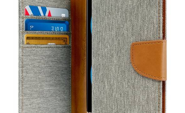 Mercury Canvas Diary - Etui Samsung Galaxy S8 z kieszeniami na karty + stand up (szary/camel) - zdjęcie 1