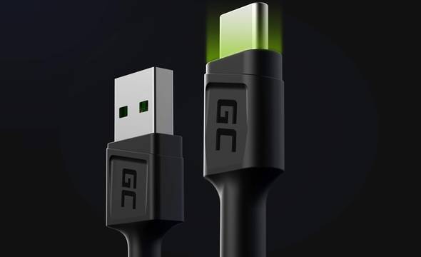 Green Cell Ray - Kabel Przewód USB - USB-C 120cm z zielonym podświetleniem LED i obsługą szybkiego ładowania Ultra Charge, QC 3.0 - zdjęcie 1
