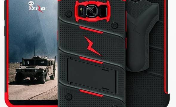 Zizo Bolt Cover - Pancerne etui Samsung Galaxy S8 ze szkłem 9H na ekran + podstawka & uchwyt do paska (Black/Red) - zdjęcie 4