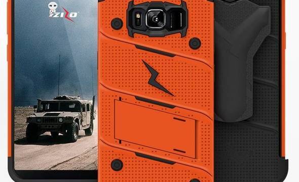 Zizo Bolt Cover - Pancerne etui Samsung Galaxy S8 ze szkłem 9H na ekran + podstawka & uchwyt do paska (Orange/Black) - zdjęcie 4