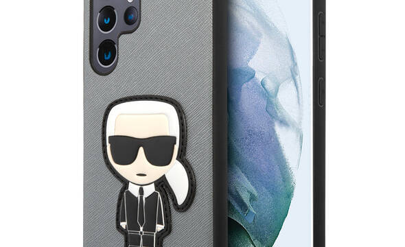 Karl Lagerfeld Saffiano Ikonik Patch - Etui Samsung Galaxy S22 Ultra (srebrny) - zdjęcie 1