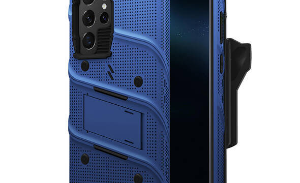 ZIZO BOLT Series - Pancerne etui Samsung Galaxy S22 Ultra ze szkłem 9H na ekran + uchwyt z podstawką (niebieski) - zdjęcie 1