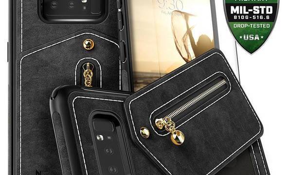 Zizo Nebula Wallet Case - Skórzane etui Samsung Galaxy Note 8 (2017) z kieszeniami na karty + saszetka na zamek + szkło 9H na ekran (Black/Black) - zdjęcie 1