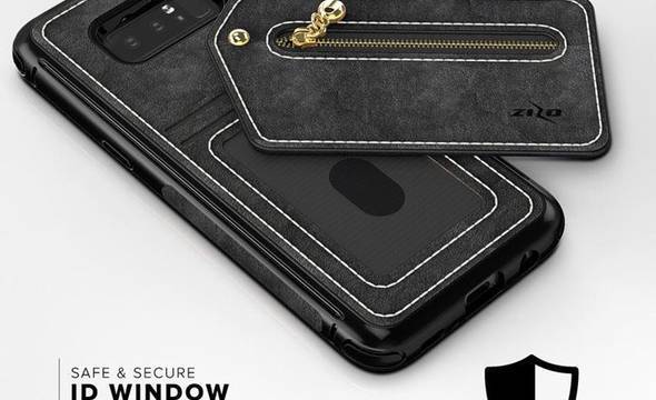 Zizo Nebula Wallet Case - Skórzane etui Samsung Galaxy Note 8 (2017) z kieszeniami na karty + saszetka na zamek + szkło 9H na ekran (Black/Black) - zdjęcie 6