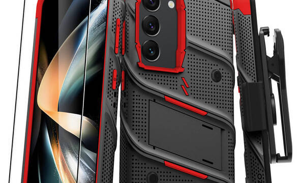 ZIZO BOLT Series - Pancerne etui Samsung Galaxy S23 ze szkłem 9H na ekran + uchwyt z podstawką (czarny / czerwony) - zdjęcie 1
