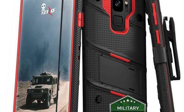 Zizo Bolt Cover - Pancerne etui Samsung Galaxy S9 ze szkłem 9H na ekran + podstawka & uchwyt do paska (Black/Red) - zdjęcie 1