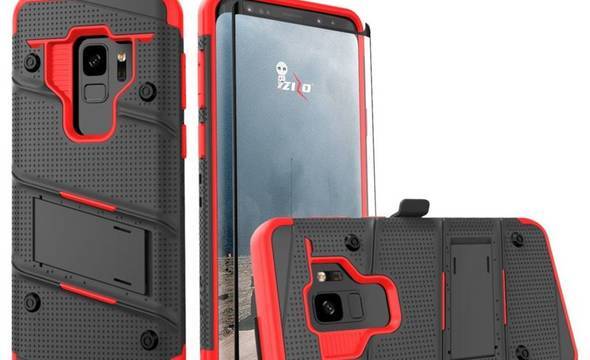 Zizo Bolt Cover - Pancerne etui Samsung Galaxy S9 ze szkłem 9H na ekran + podstawka & uchwyt do paska (Black/Red) - zdjęcie 3