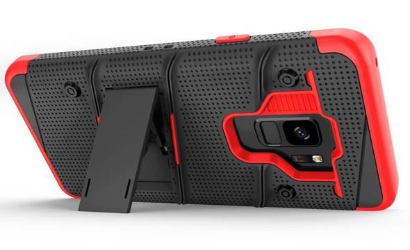 Zizo Bolt Cover - Pancerne etui Samsung Galaxy S9 ze szkłem 9H na ekran + podstawka & uchwyt do paska (Black/Red) - zdjęcie 4