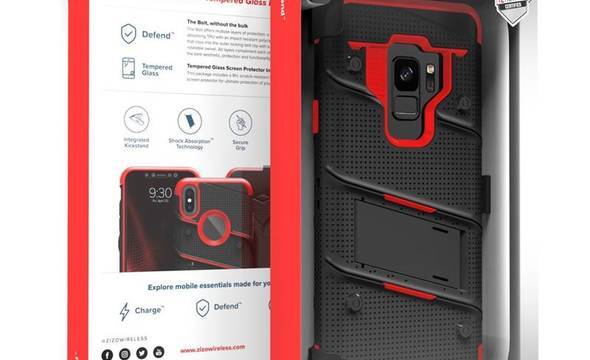 Zizo Bolt Cover - Pancerne etui Samsung Galaxy S9 ze szkłem 9H na ekran + podstawka & uchwyt do paska (Black/Red) - zdjęcie 10