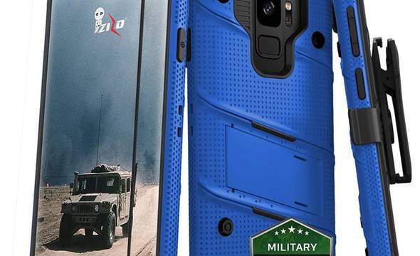 Zizo Bolt Cover - Pancerne etui Samsung Galaxy S9 ze szkłem 9H na ekran + podstawka & uchwyt do paska (Blue/Black) - zdjęcie 1