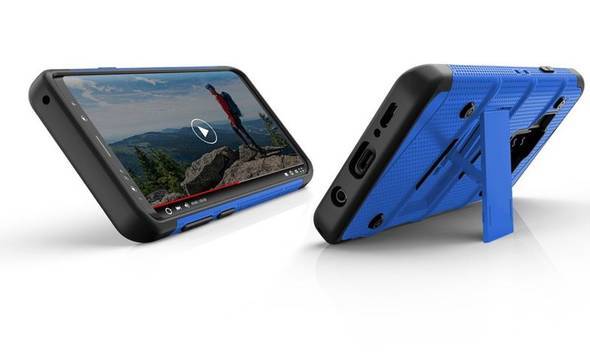Zizo Bolt Cover - Pancerne etui Samsung Galaxy S9 ze szkłem 9H na ekran + podstawka & uchwyt do paska (Blue/Black) - zdjęcie 5